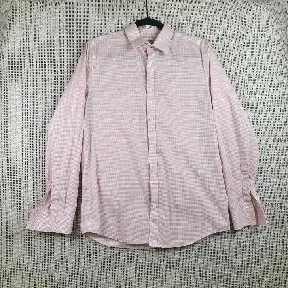 Calvin Klein Shirt Mens Small Micro Check Button Down Non Iron Stretch Casual